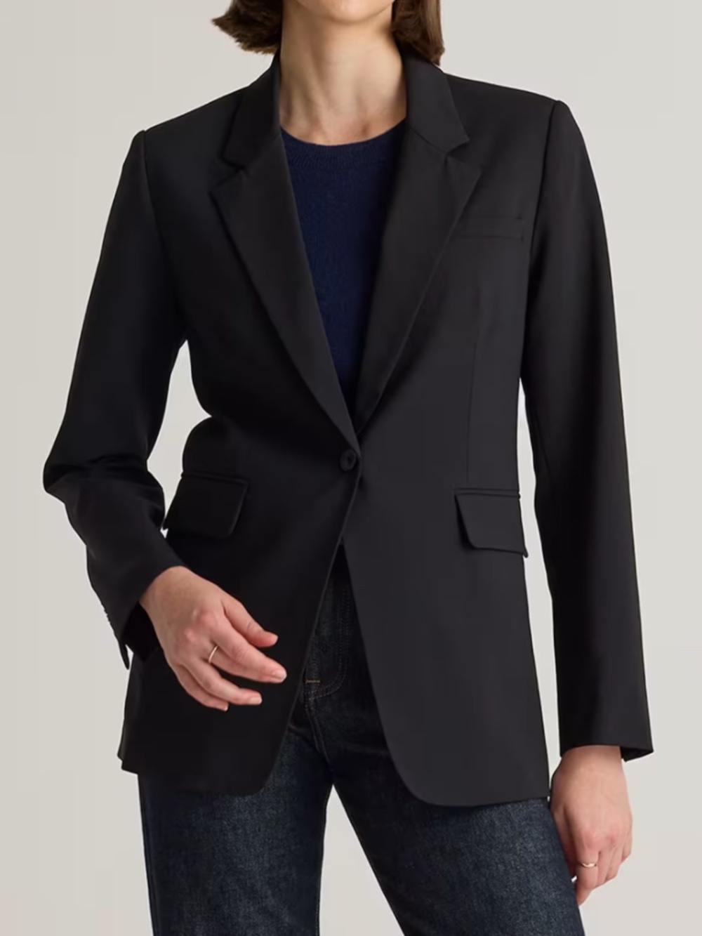 NWOT Quince Women's Stretch Wool Black Single-Button Blazer Large